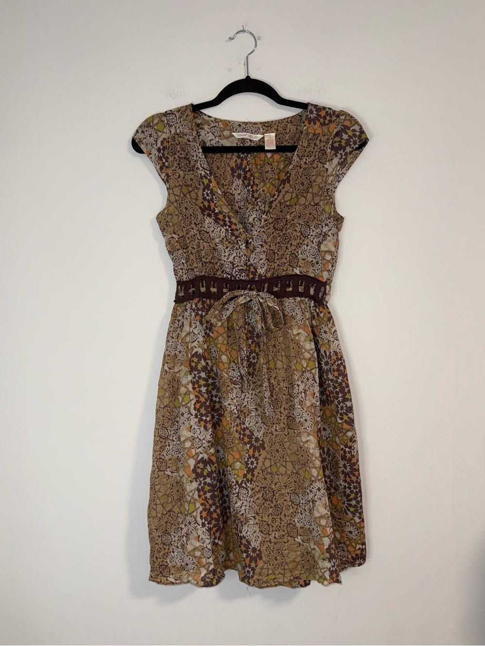 Derek Heart Brown Multi Floral V-Neck Cap Sleeve Dress